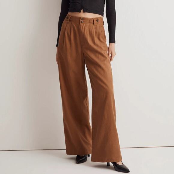 Madewell The Harlow Wide Leg Pants High Rise Pleated Acorn Brown NWT Size 00P - Picture 1 of 16